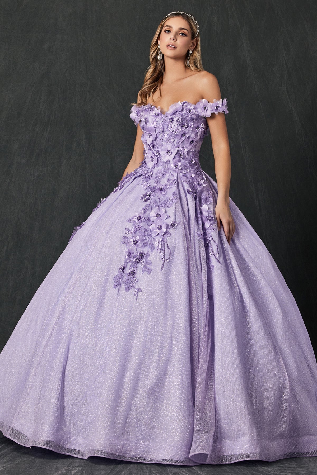 Floral Embroidered Tulle Sweetheart Long Quinceanera Dress JT1433