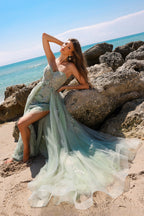 Strapless Fit & Flare Graduation Gown w/ Floral Motif & Voluminous Overskirt ACTM1002