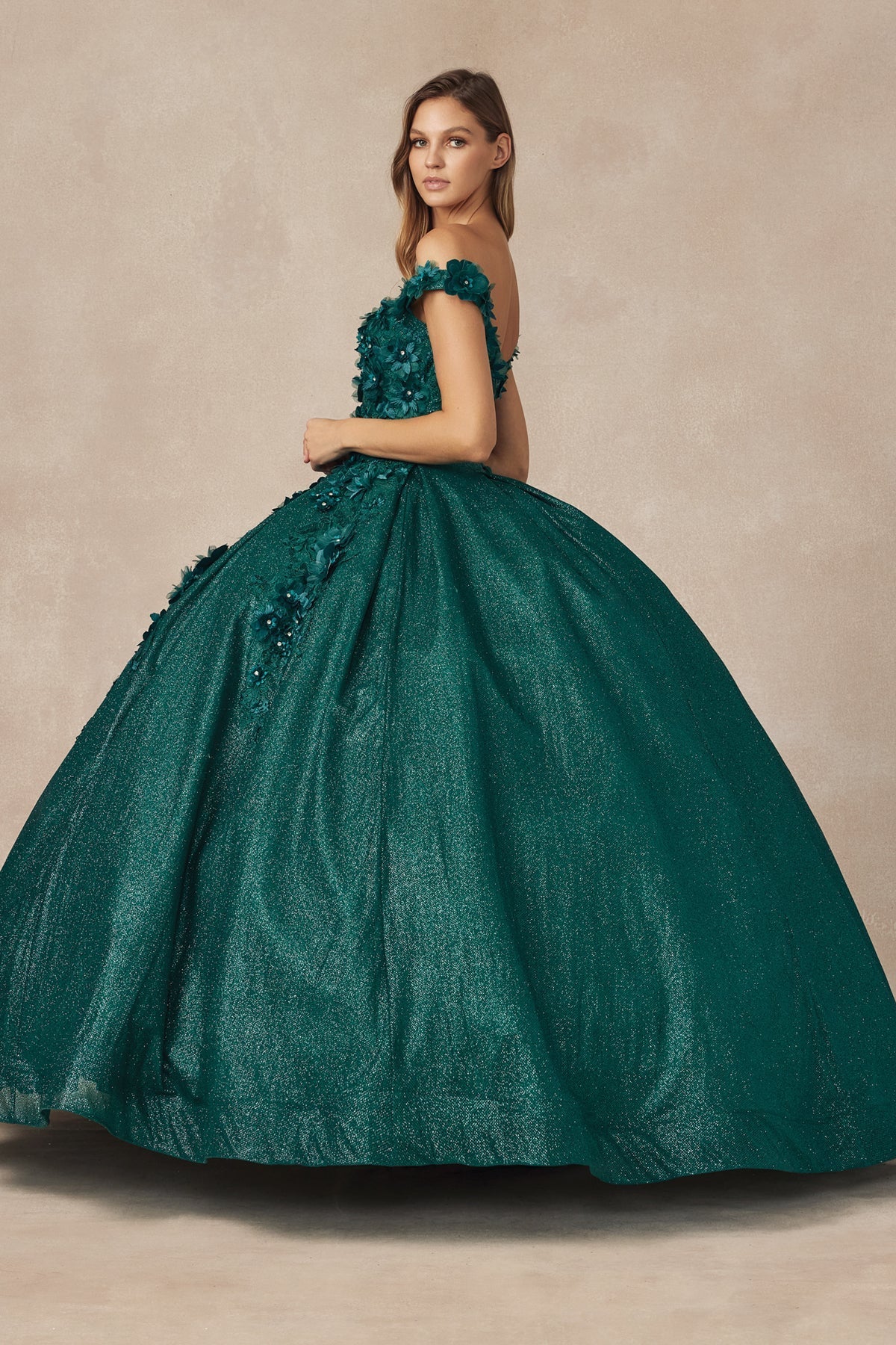 Floral Embroidered Tulle Sweetheart Long Quinceanera Dress JT1433