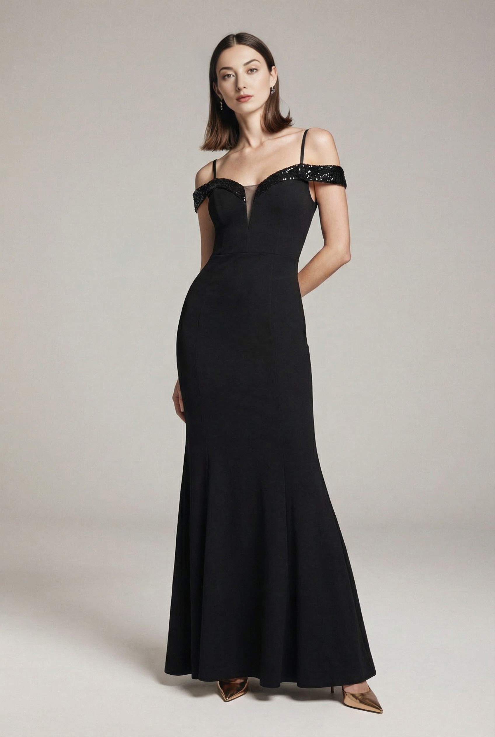 Sukienka typu off-neck na studniówkę 2026