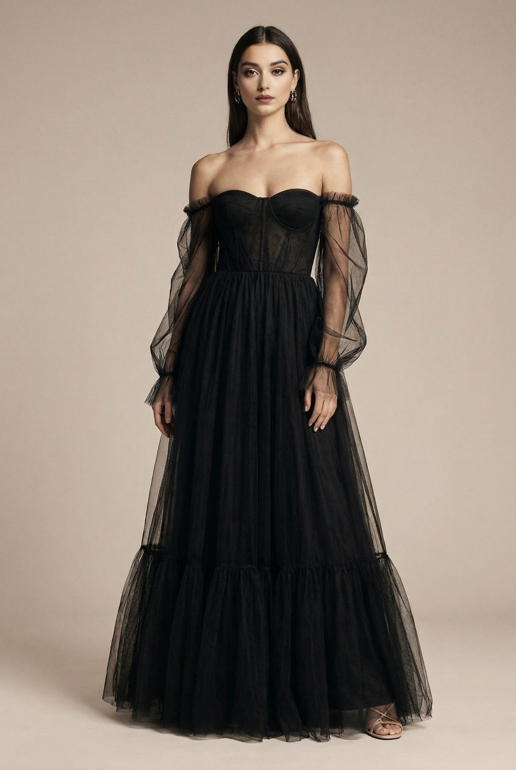 Sukienka MAXI z przeźroczystymi rękawami