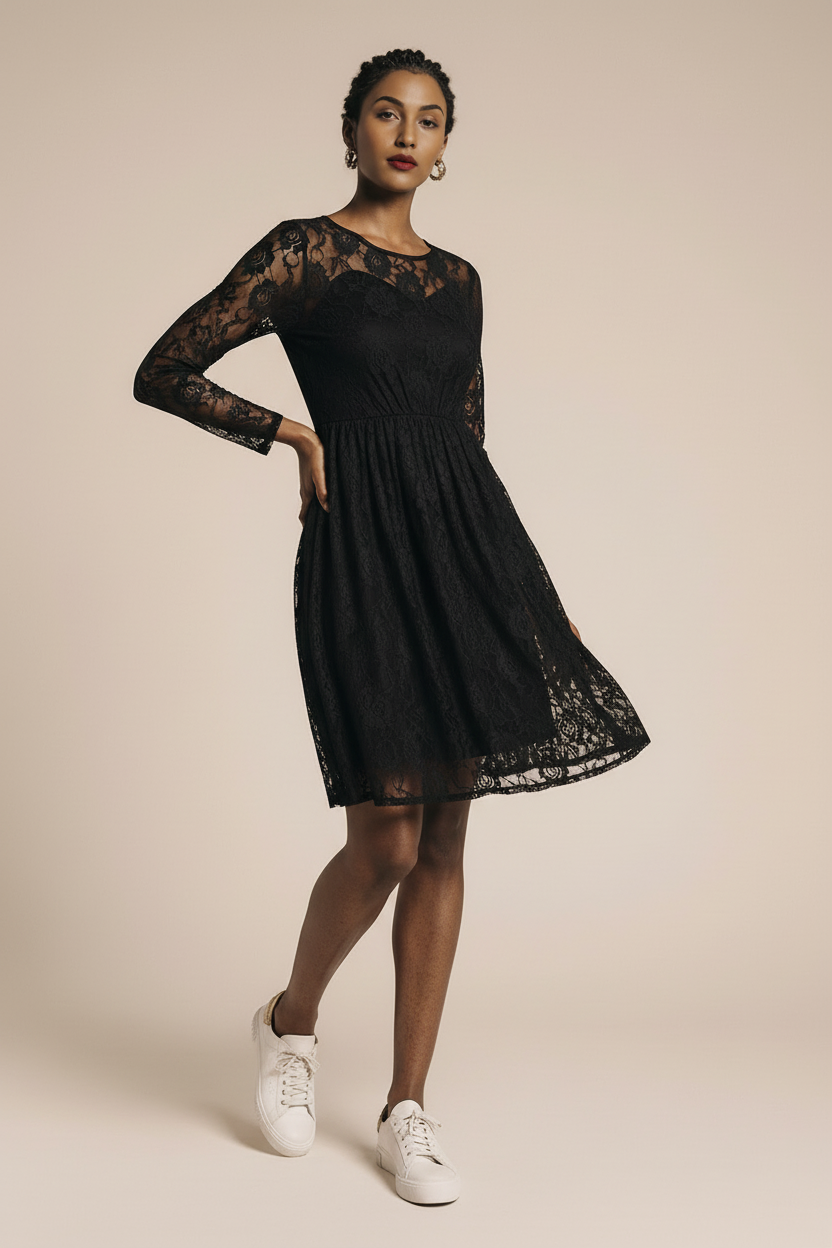 Czarna koronkowa sukienka na studniówkę 2026