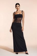 MAXI dress with lace cutouts and shoulder ties
