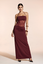 MAXI dress with lace cutouts and shoulder ties