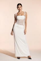 MAXI dress with lace cutouts and shoulder ties