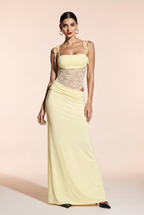 MAXI dress with lace cutouts and shoulder ties