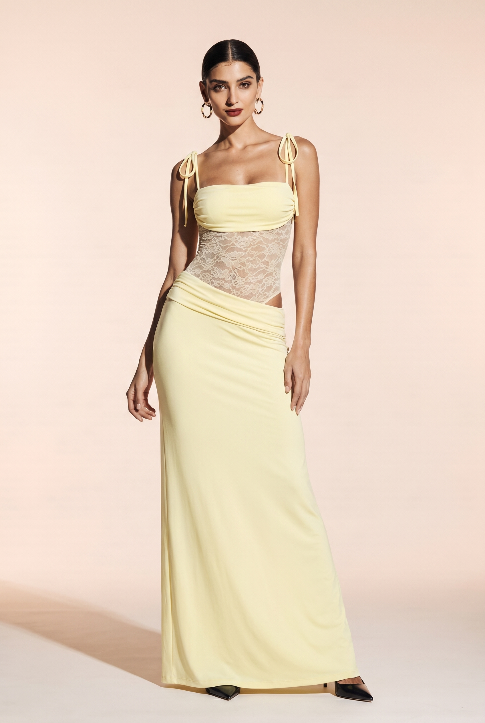 MAXI dress with lace cutouts and shoulder ties