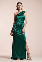One-shoulder MAXI dress with a slit and ruching