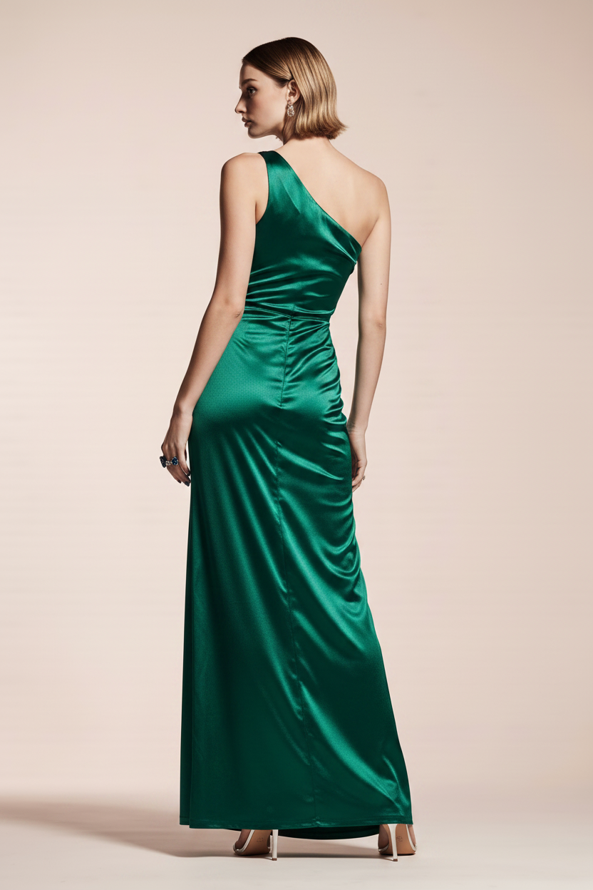 One-shoulder MAXI dress with a slit and ruching