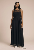 Long dress with decorative mesh and beads