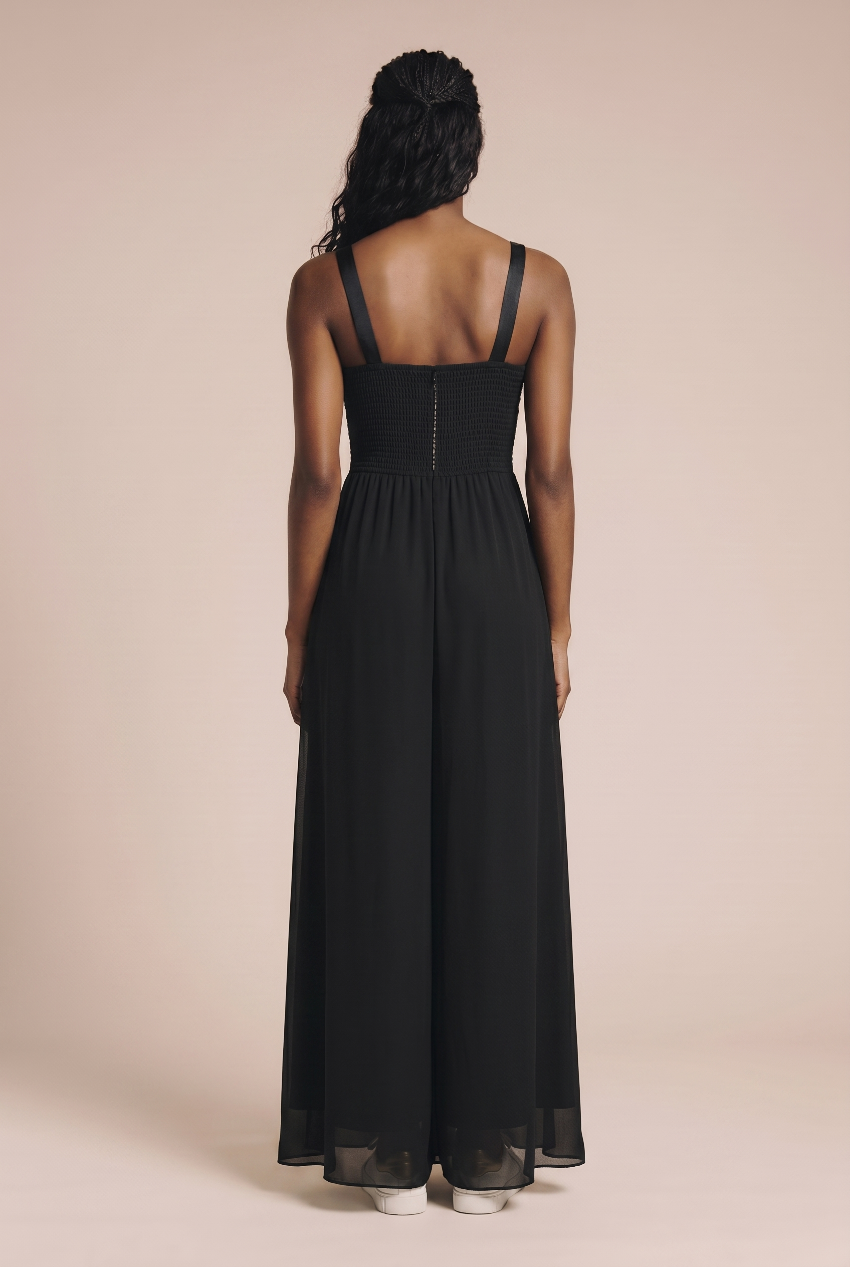 Long dress with decorative mesh and beads