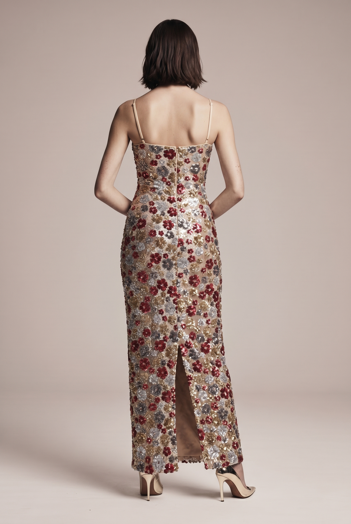 MAXI dress with floral pattern and sequins