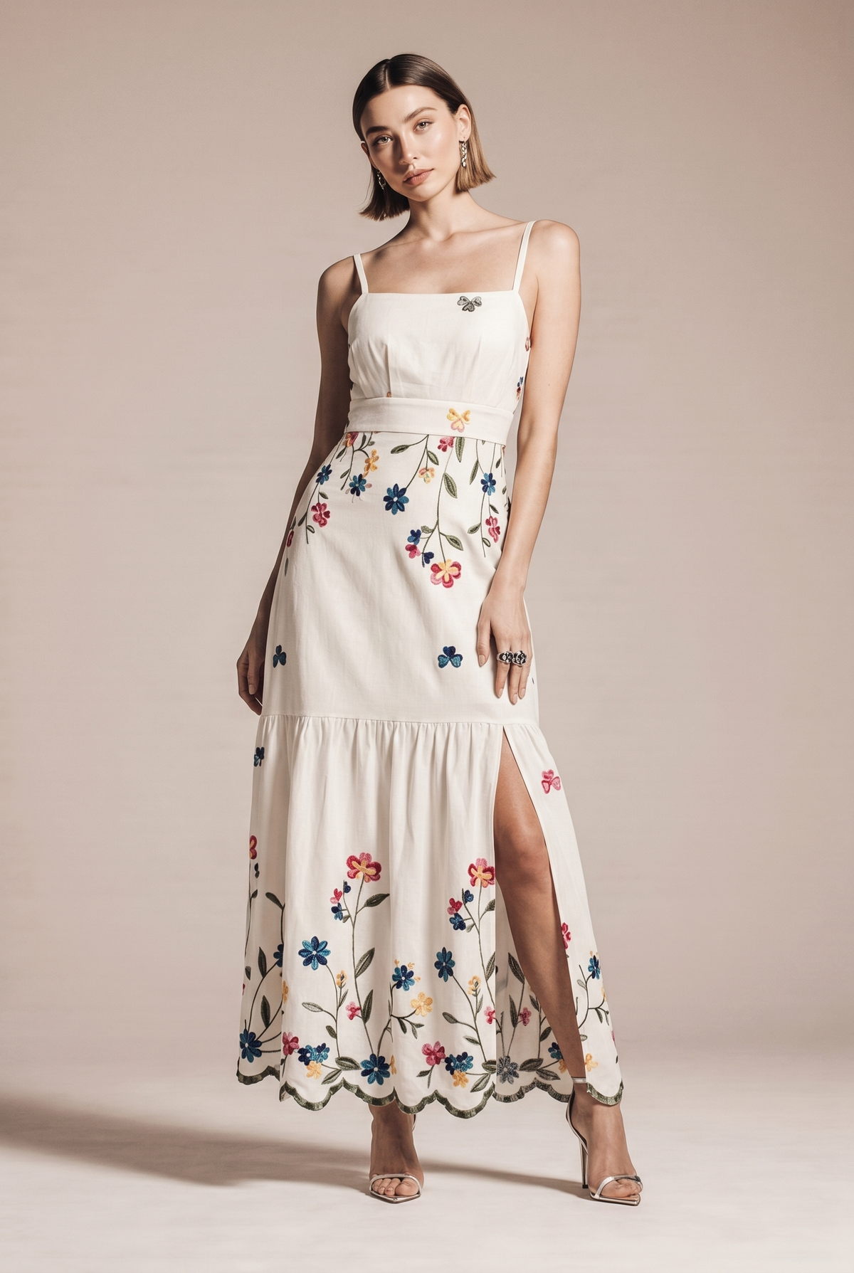 Floral Print Cutout Back Slit Hem Midi Dress