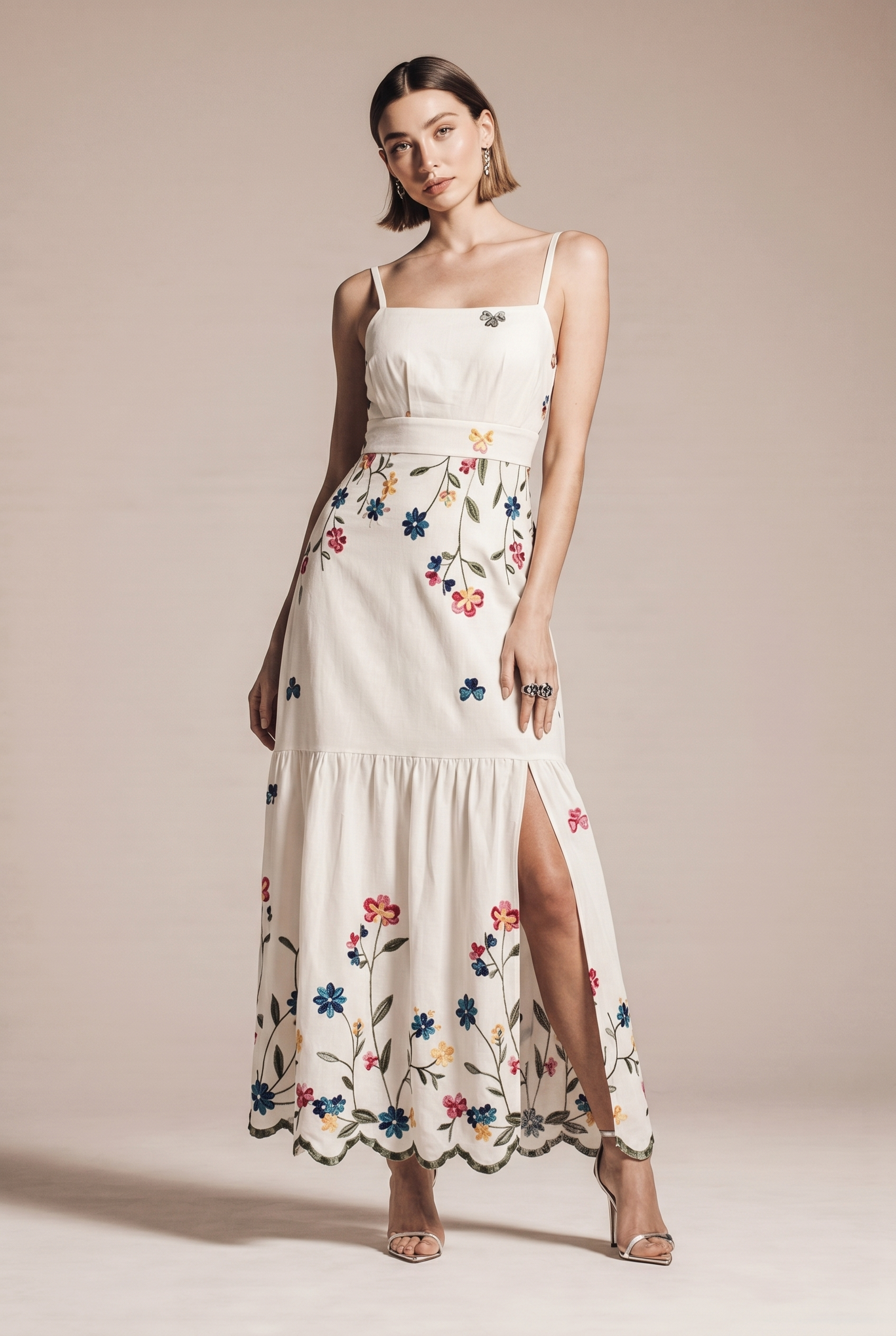 Floral Print Cutout Back Slit Hem Midi Dress