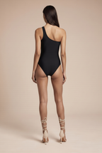 One-shoulder polka dot one-piece swimsuit
