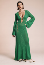 Dress with a slit and bell sleeves