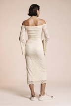 Off-the-shoulder dress with flared sleeves