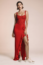 Elegant MAXI dress with sequins and ruffles