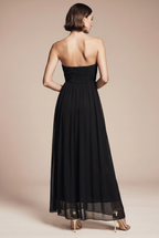 Black long strapless tulle dress