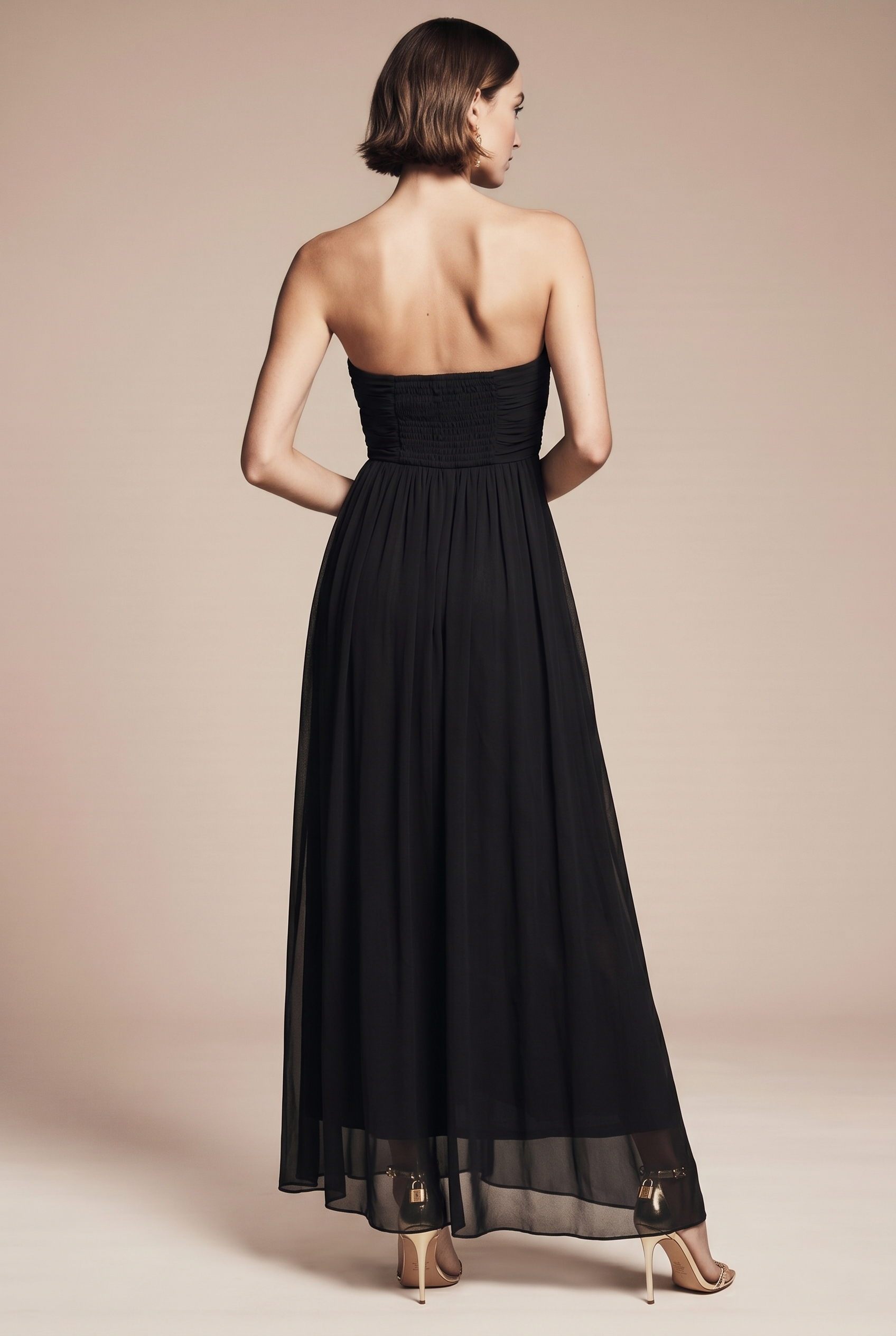 Black long strapless tulle dress