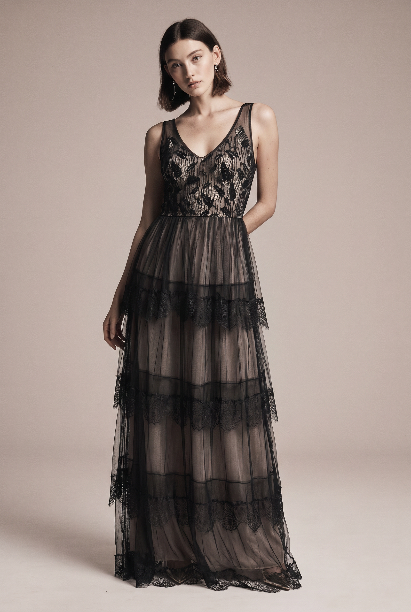 Black and beige Soy-soka dress for a party
