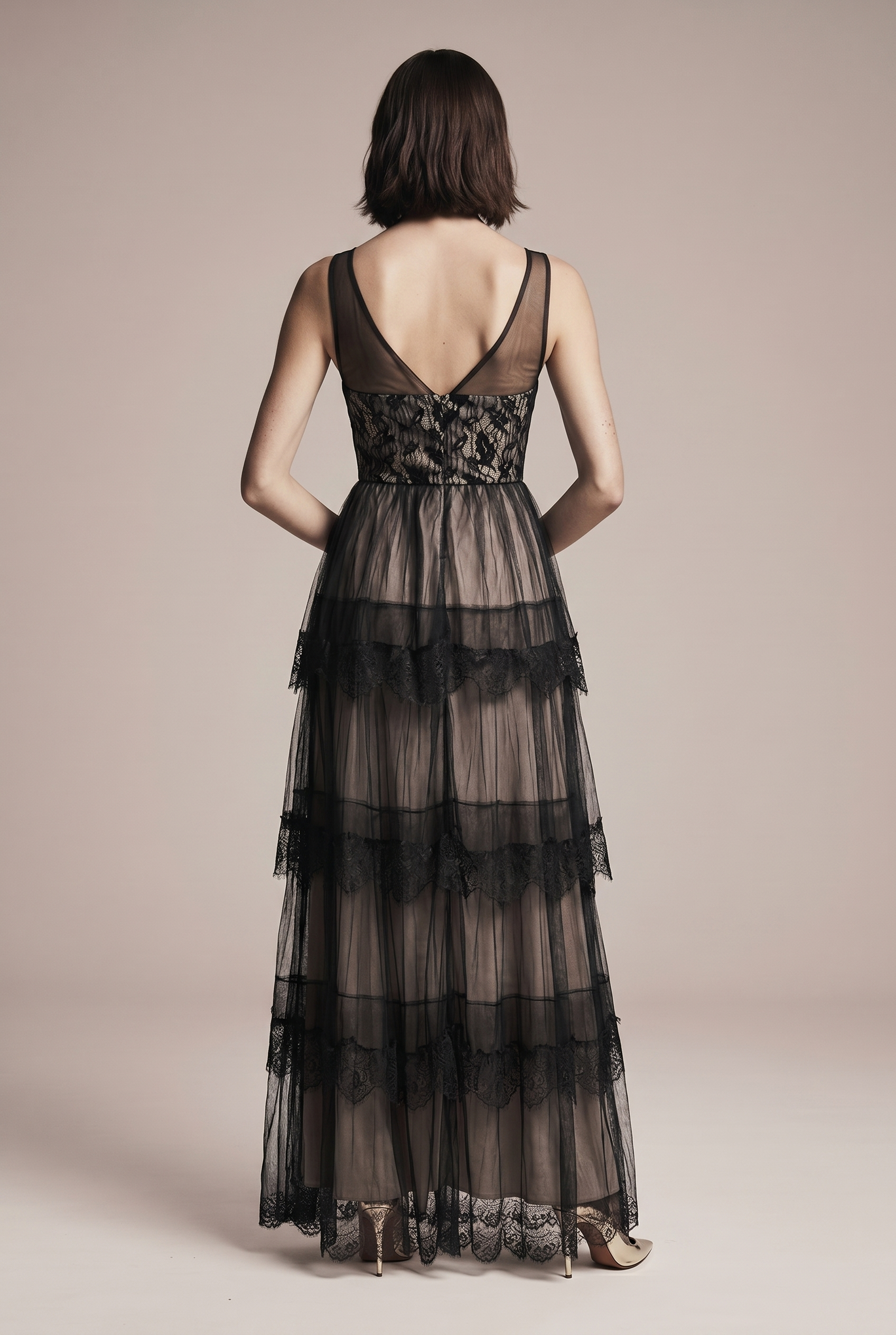 Black and beige Soy-soka dress for a party