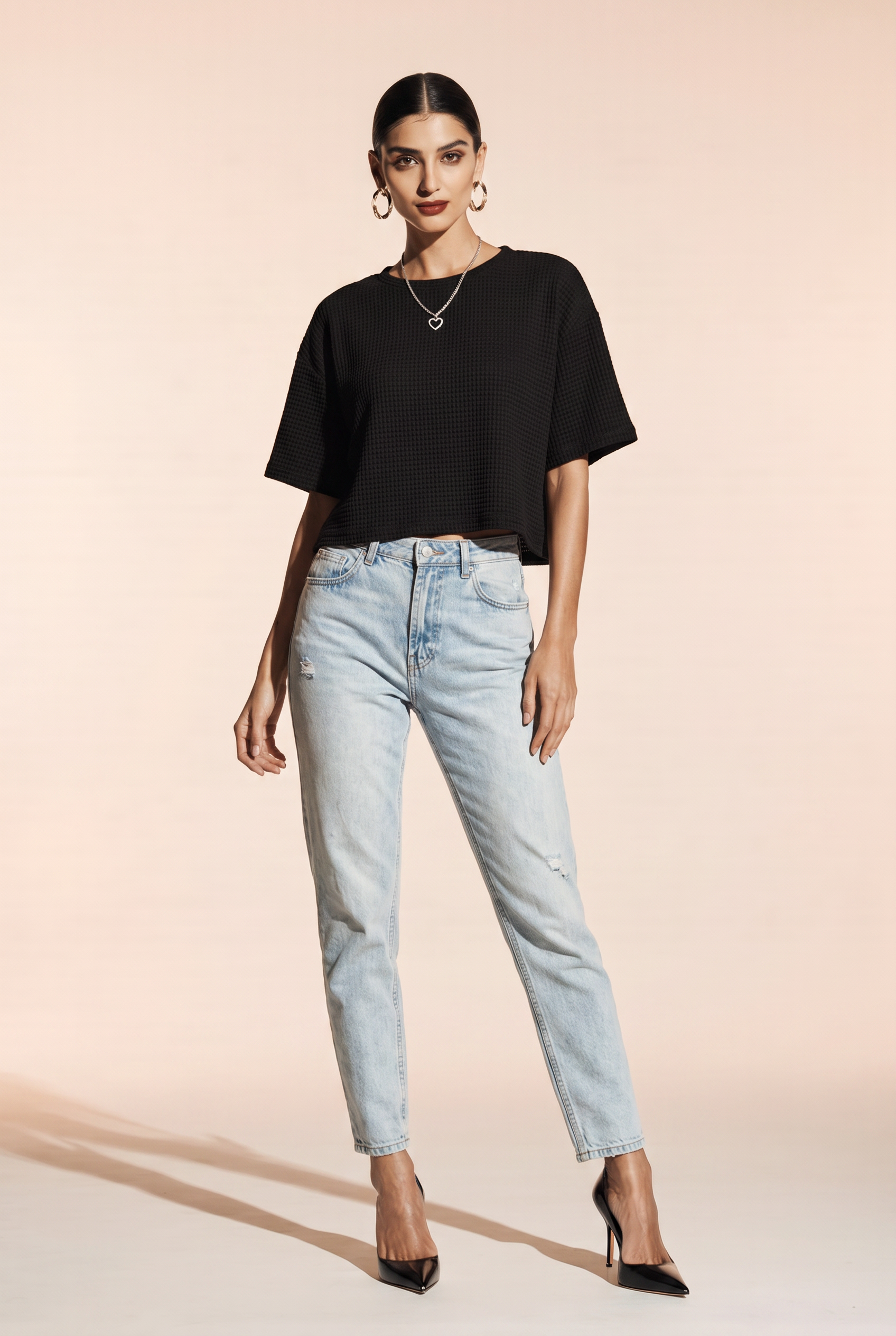 Cropped T-shirt w splot żakardowy