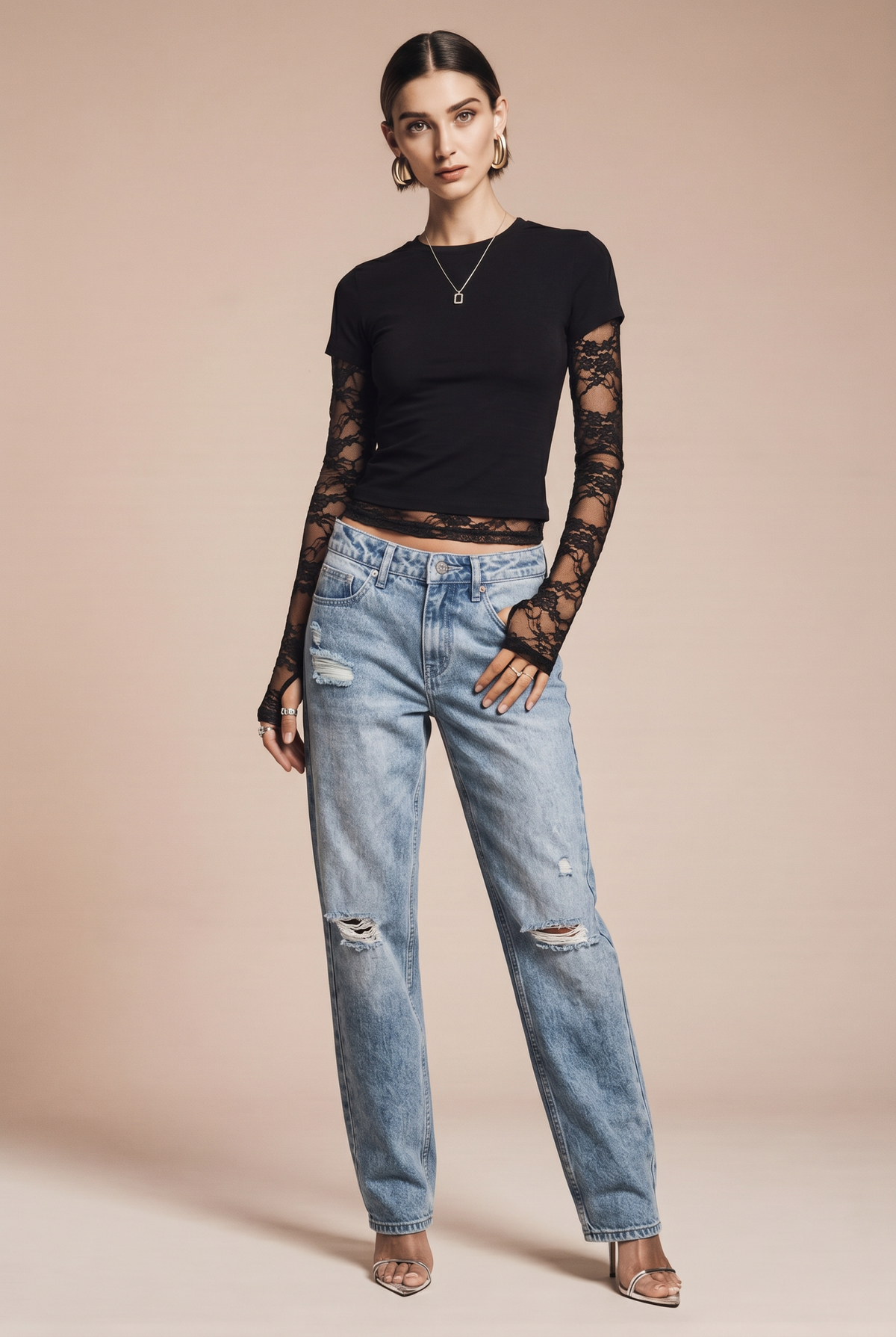 Black crop top with lace sleeves
