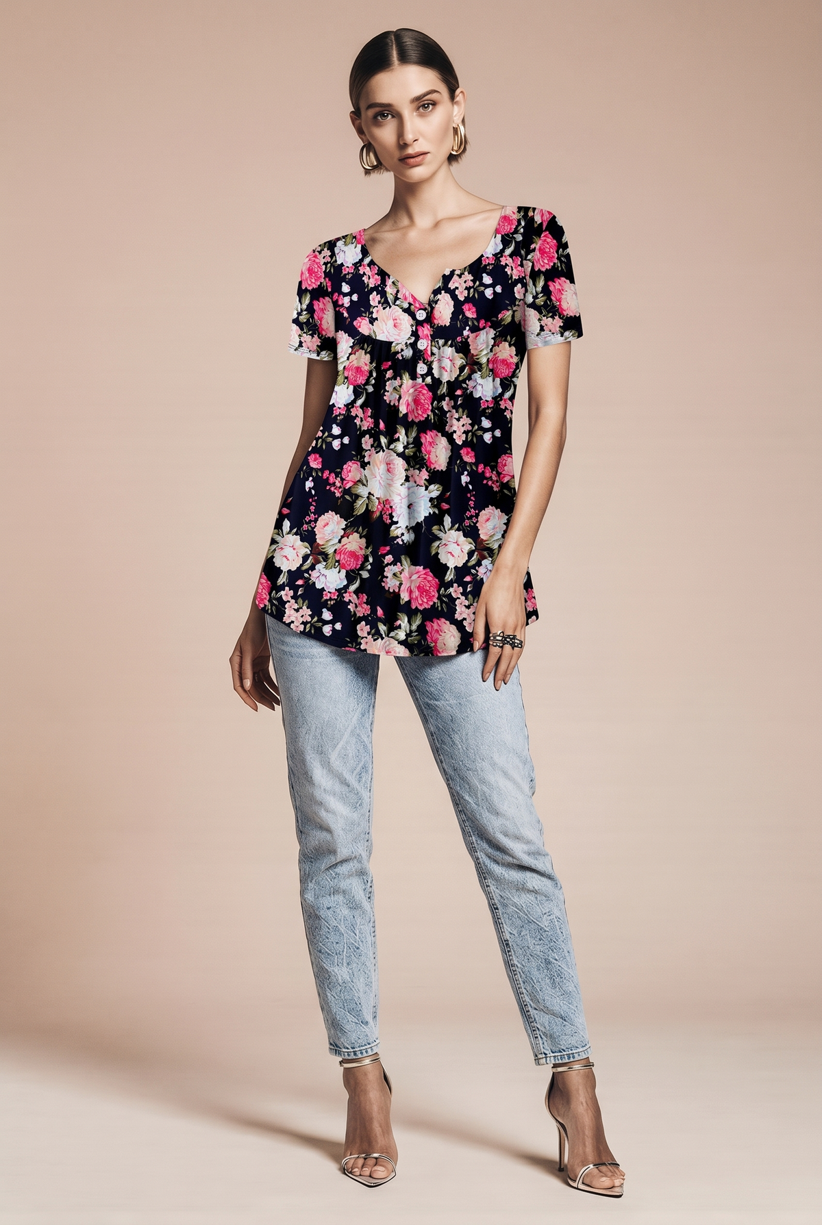 Plus Size Floral Short Sleeve T-Shirt