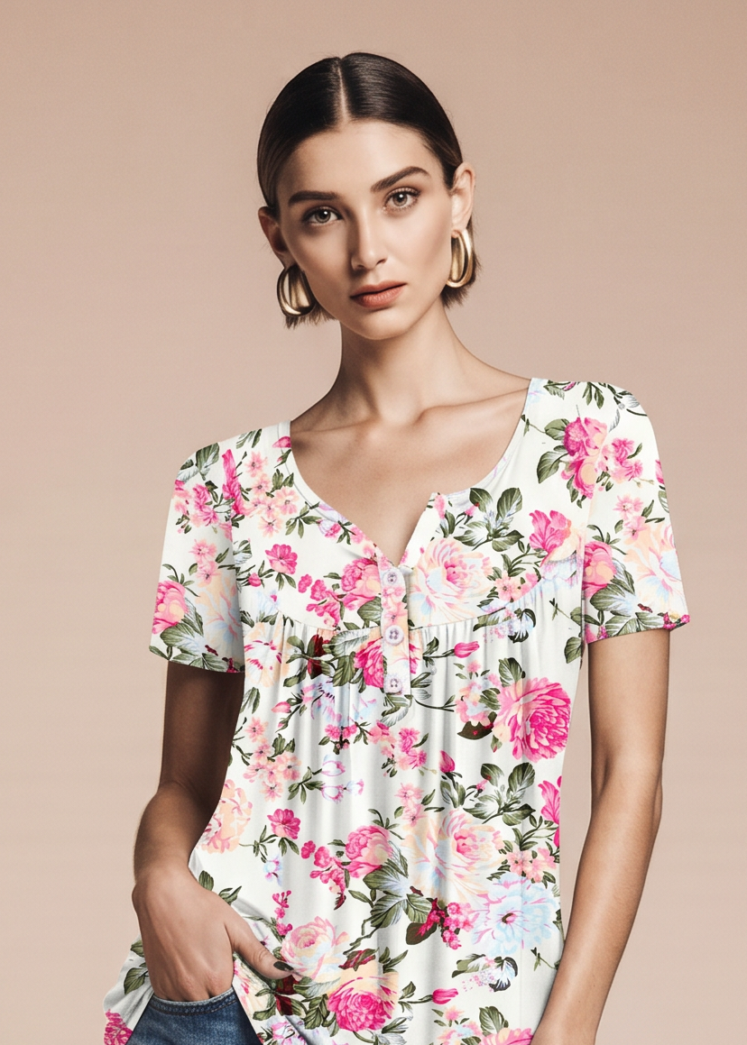 Koszulka z krótkim rękawem w kwiaty plus size