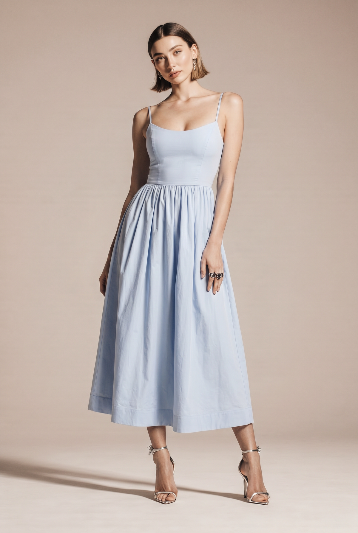 MIDI dress with adjustable belt and boat neckline