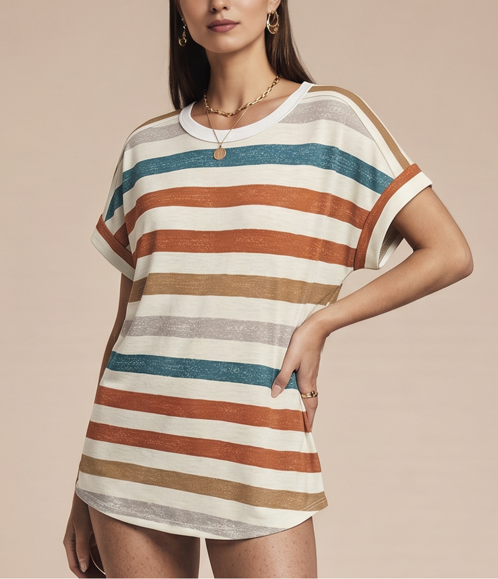 Striped short-sleeved casual T-shirt