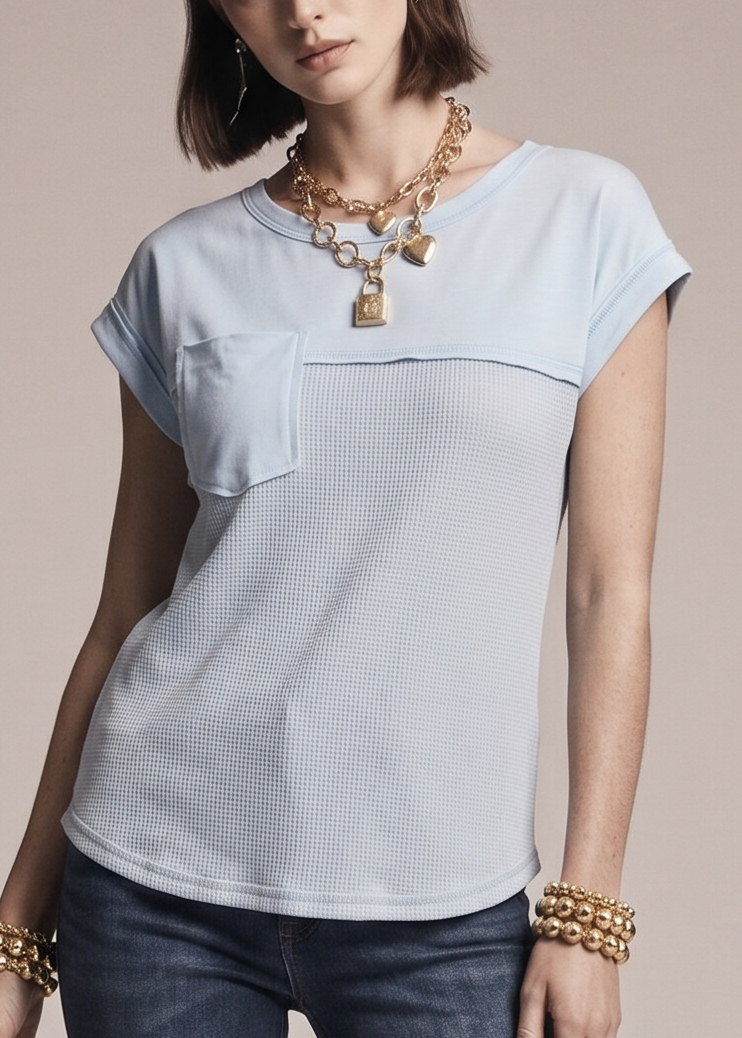 Waffle-knit T-shirt with pocket