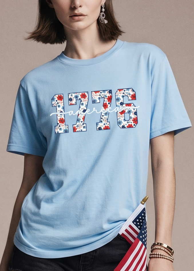 T-shirt with 1776 floral print