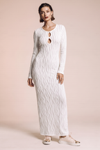 Textured Cut-Out Long Sleeve Maxi Dress