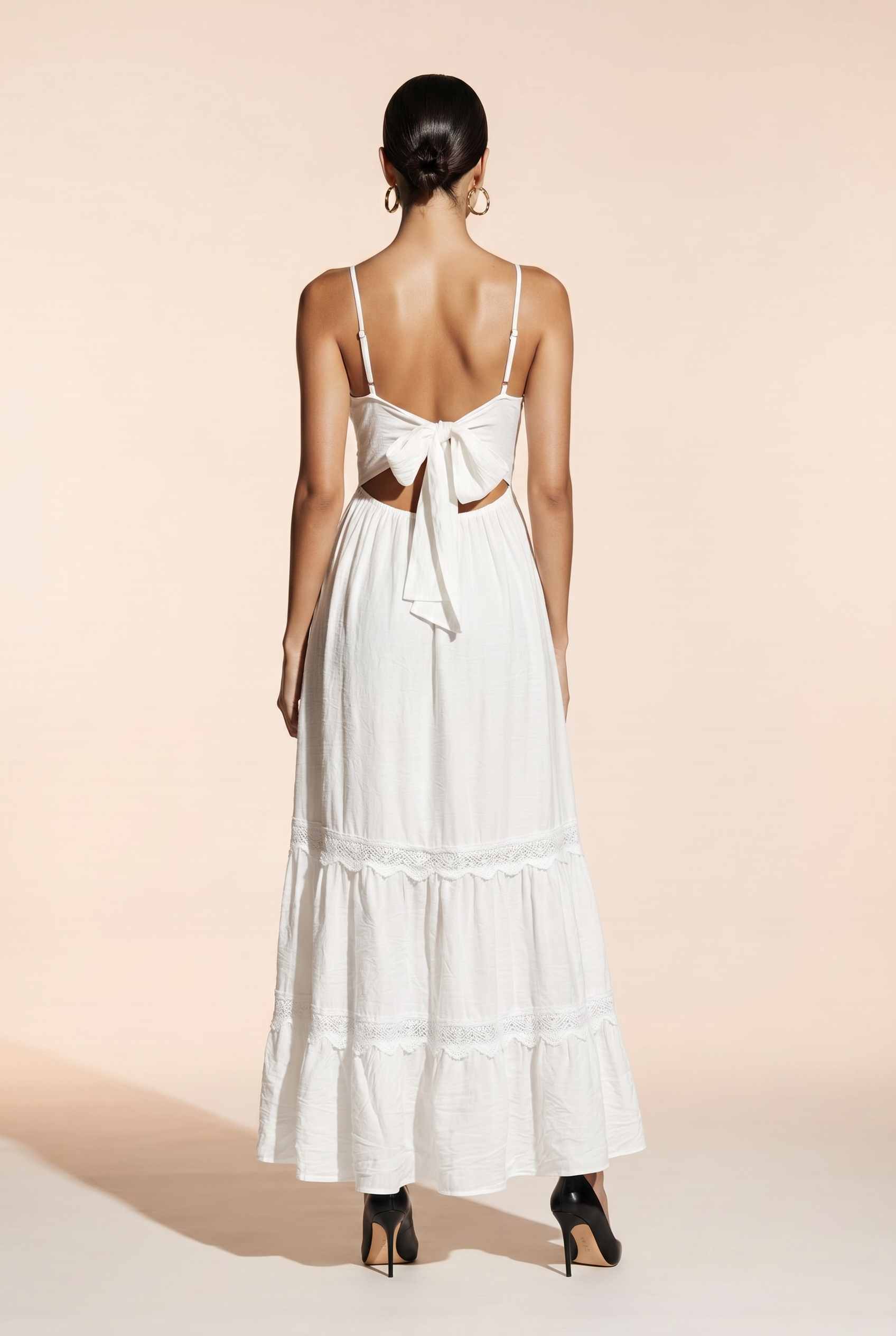 Lace Detail V-Neck Tiered Maxi Dress