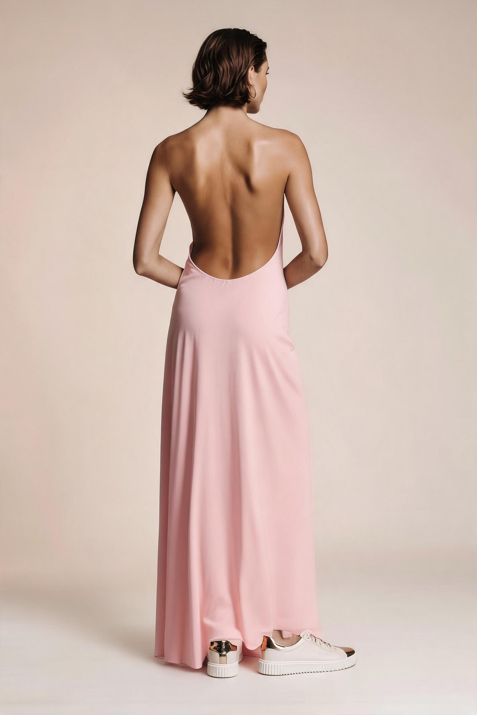 Sukienka MAXI z odkrytymi plecami i dekoltem typu halter
