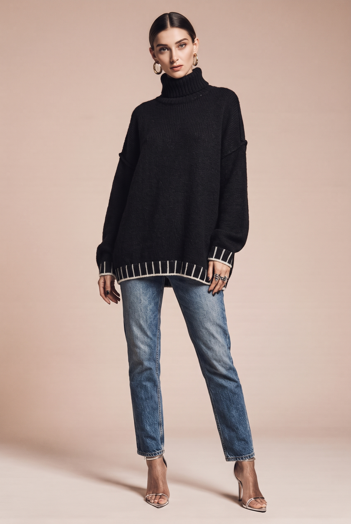 Sweter typu golf z obniżoną linią ramion
