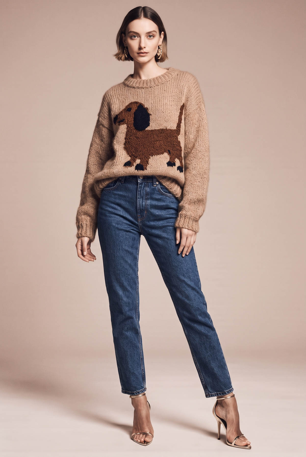 Sweter z obniżoną linią ramion – wzór „jamnik”