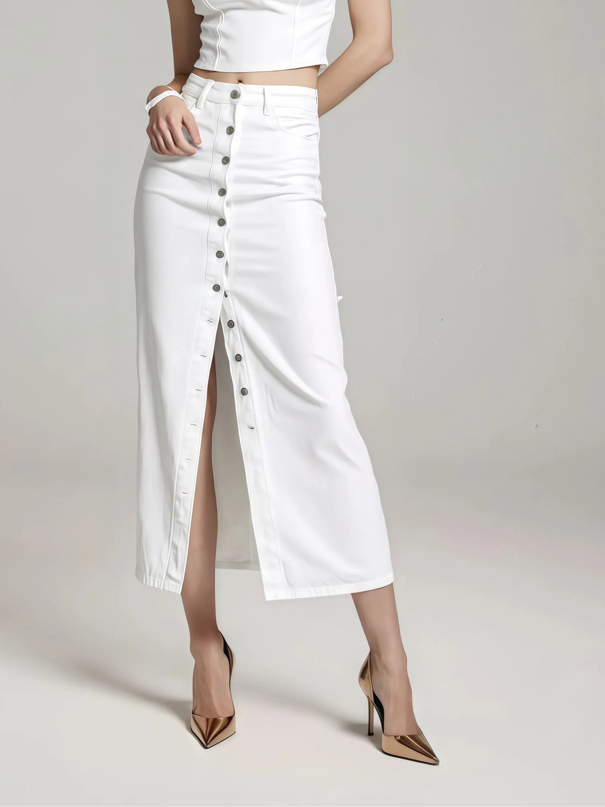 Spódnica z wysokim staniem zapinana na guziki