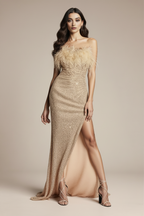 Cekinowa sukienka MAXI z szykownym wykończeniem