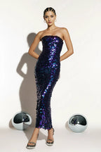 Cekinowa sukienka wieczorowa MAXI z kopertowym dekoltem