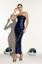 Cekinowa sukienka wieczorowa MAXI z kopertowym dekoltem