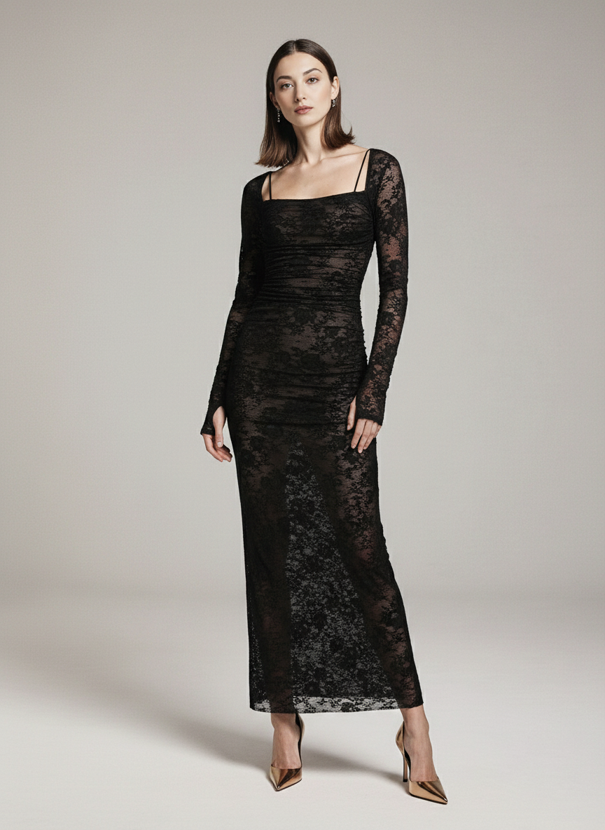 Koronkowa sukienka MAXI z narzutką