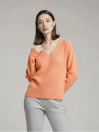 Sweter dzianinowy z dekoltem w serek