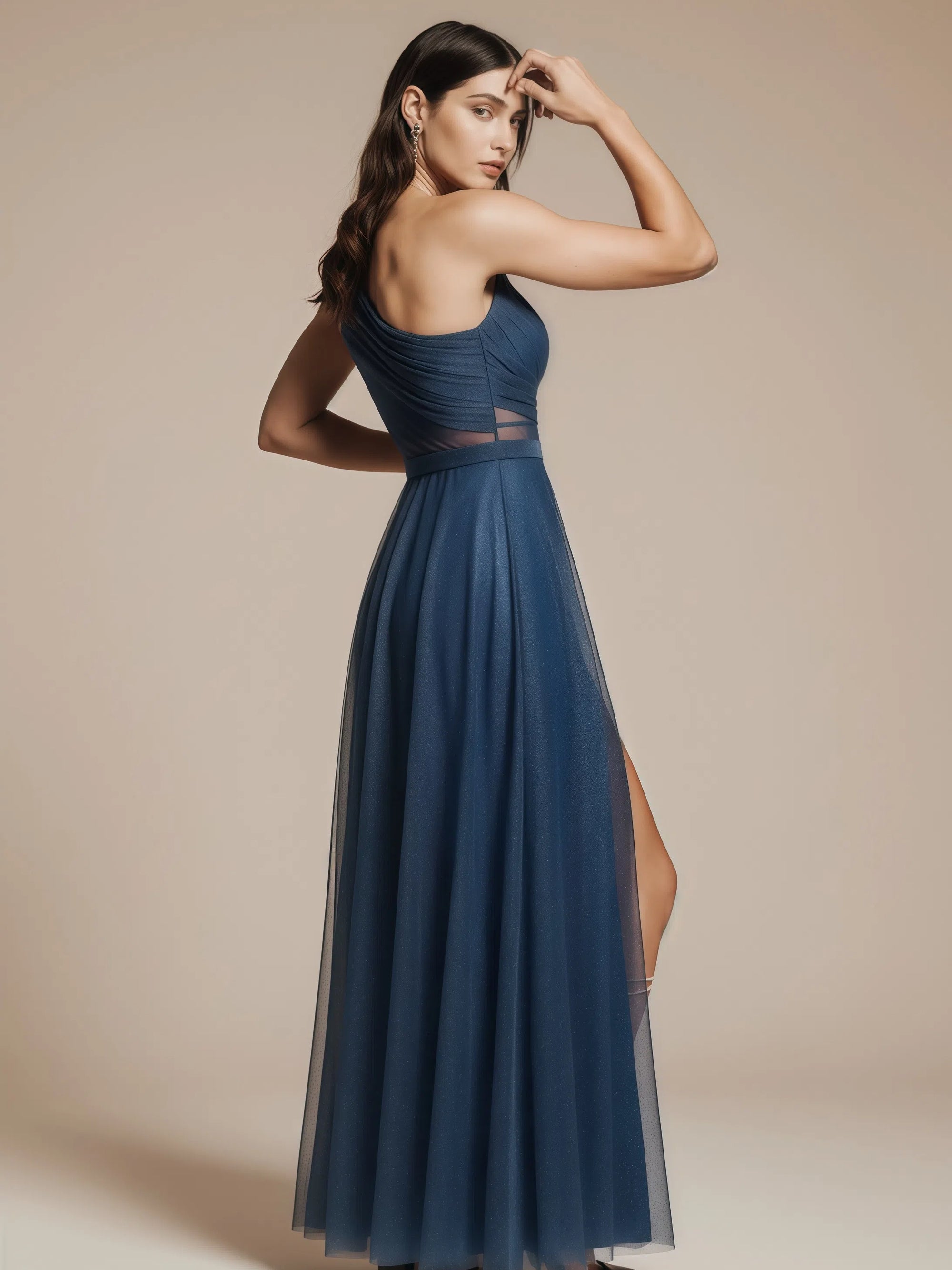 Stylowa suknia wieczorowa MAXI na jedno ramię