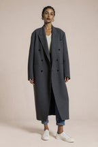 Luźny długi płaszcz z grubej wełny