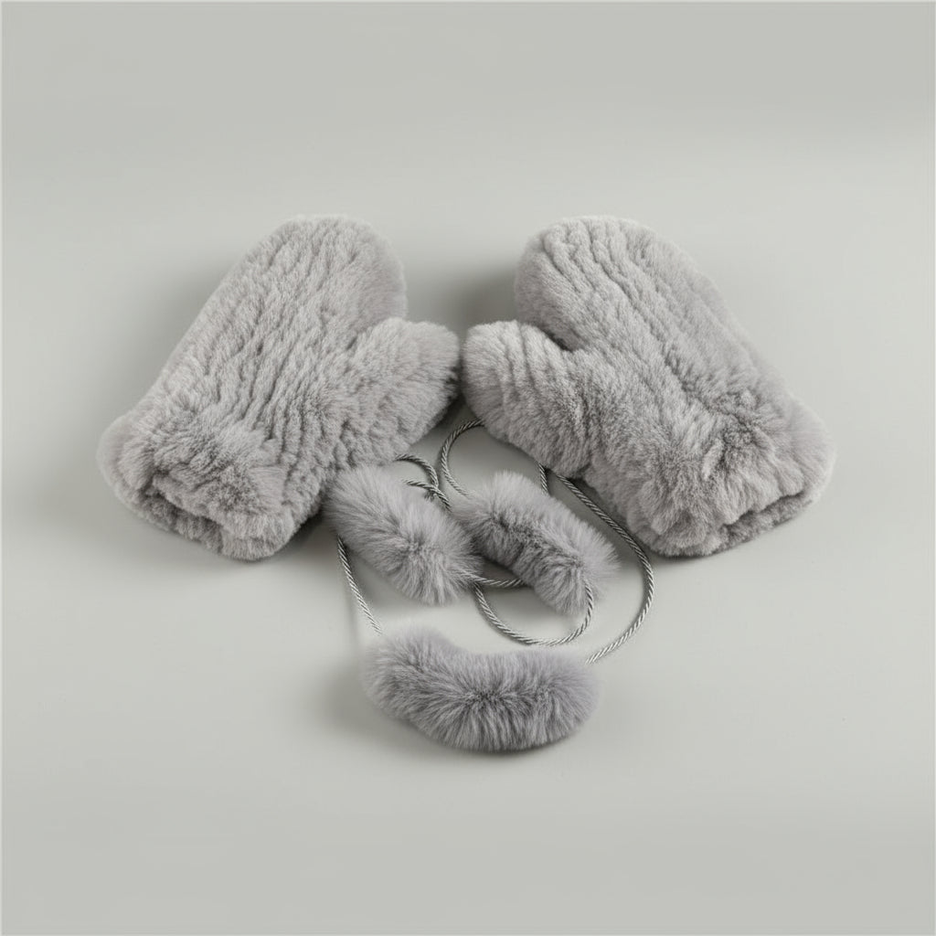 Aksamitne rękawiczki dzianinowe na sznurku