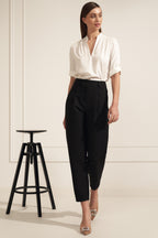 Viscose ecru blouse with rolled-up sleeves B184 Ecru - Nife