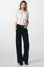 Elegant ecru blouse with a tie at the neckline B170 Ecru - Nife